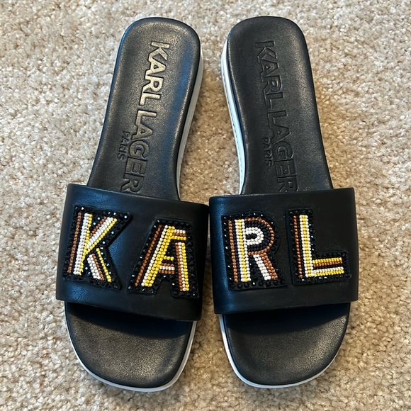 Karl Lagerfeld Shoes - Karl Lagerfeld Jeslyn Patch logo slide sandal black rhinestone shoe size 9